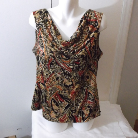 Tahari Tops - Tahari Red Black Paisley Print Stretch Blouse XL